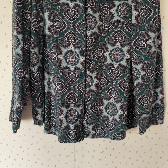 Soma Pajama Set Large Paisley Green Blue Stretch Pockets Lounge Cozy Holiday - Picture 7 of 16